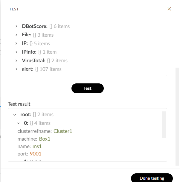 Filtered JSON list test result