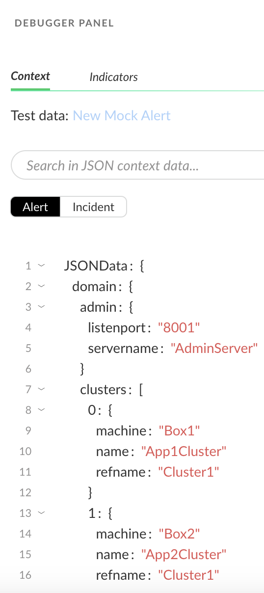 JSON data in the debugger panel